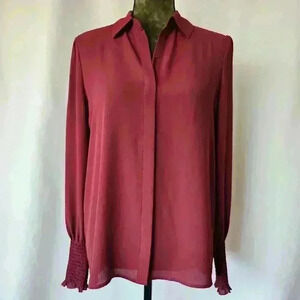 ✨Like New✨ Express Ruffle Cuff Portofino Shirt, Plum Brown, Size Small